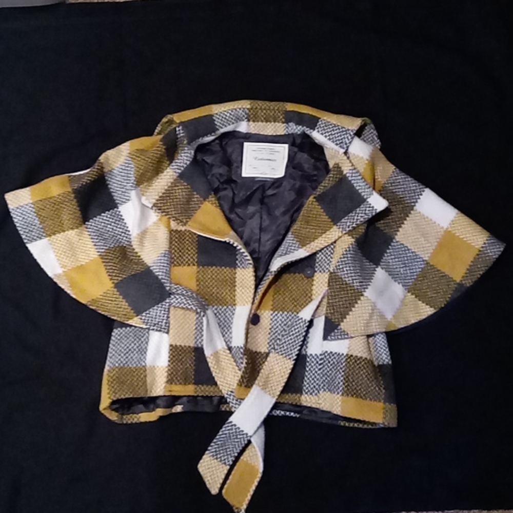 Anthropologie Cartonnier Plaid Wool Cape/Coat L